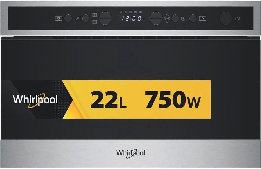 Whirlpool WMN4I4BX Zwart Roestvrijstaal Grill-magnetron Ingebouwd 22 l 750 W