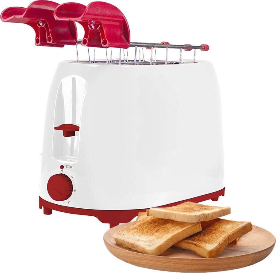 White-label Broodrooster met Tostiklemmen Toaster Broodroosters Wit met Rood