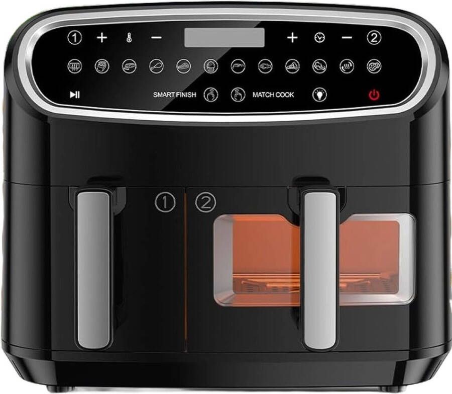 White-Label Dubbele Airfryer XXXL Duo Heteluchtfriteuse Geschikt voor Accessoires 6L Zwart