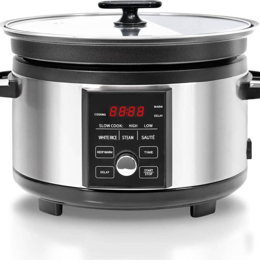 White-Label Slowcooker met Timer Keramische Binnenpan Hotpot Zwart en Zilver