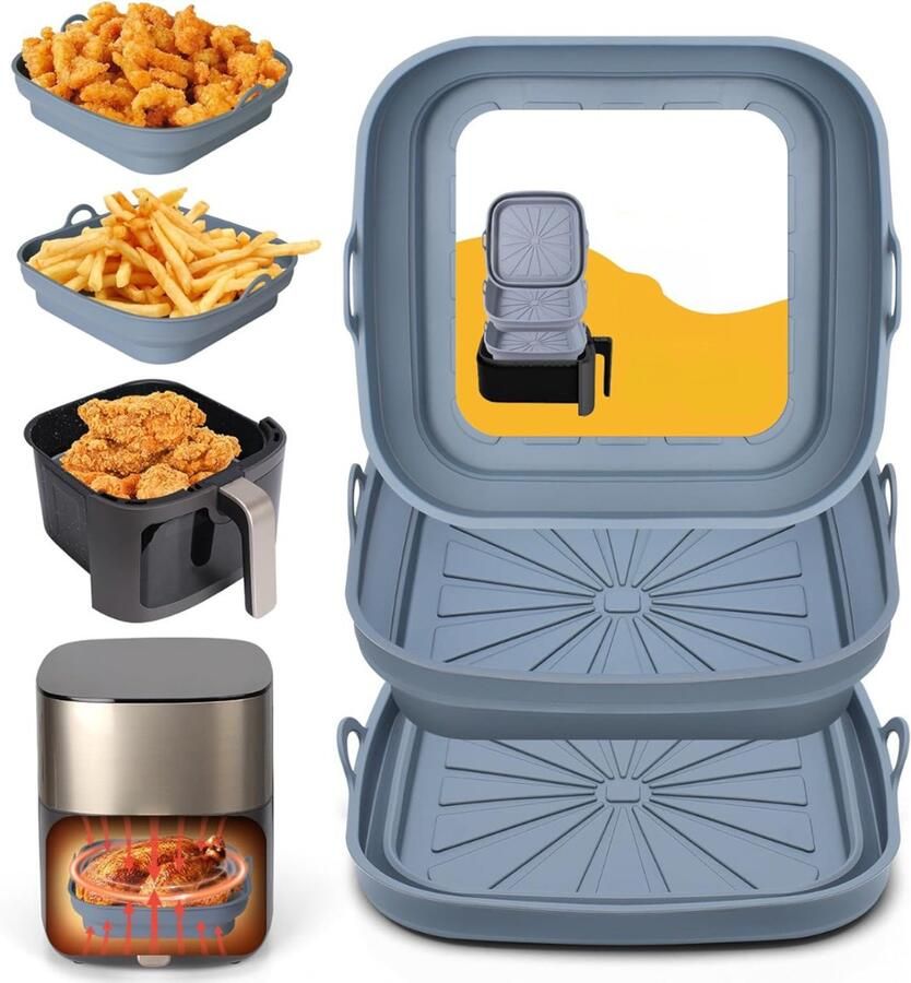White-Label Airfryer Accessoires Siliconen Bakje Bakpapier -Grijs