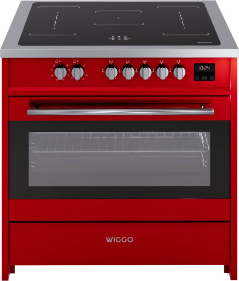 Wiggo Induction 90cm 2 fasen (7.6 kW) Oven 121L 50 250°C Metaal Red Inox