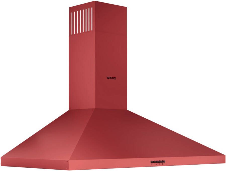 Wiggo WE‑C930P(R) – Wandschouw Afzuigkap 90 cm – Rood – 600 m³ h – Knoppenbediening – LED Verlichting – 5 jaar garantie