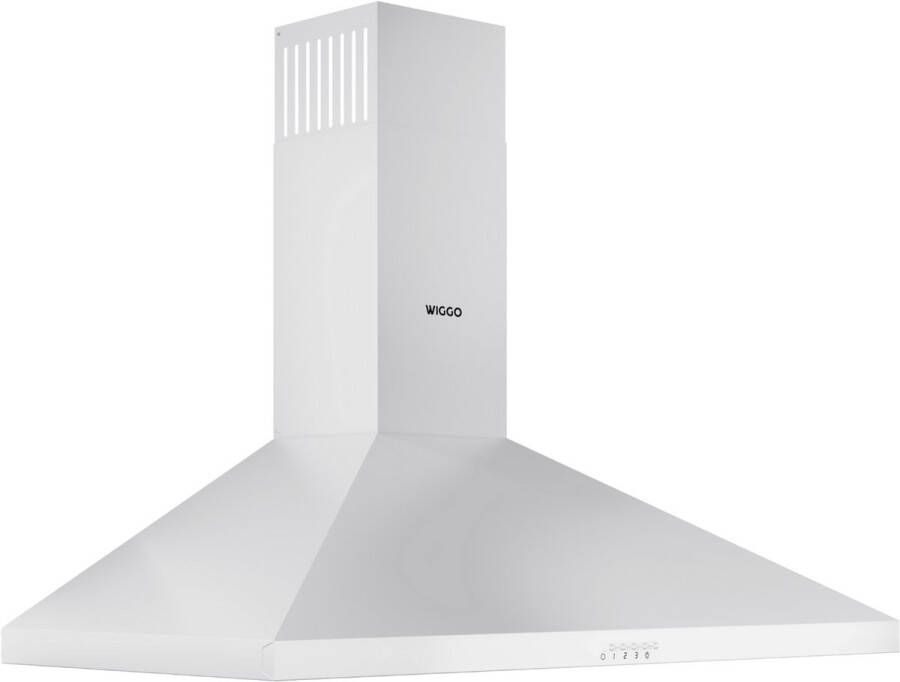 Wiggo WE‑C930P(W) – Wandschouw Afzuigkap 90 cm – Wit – 600 m³ h – Knoppenbediening – LED Verlichting – 5 jaar garantie
