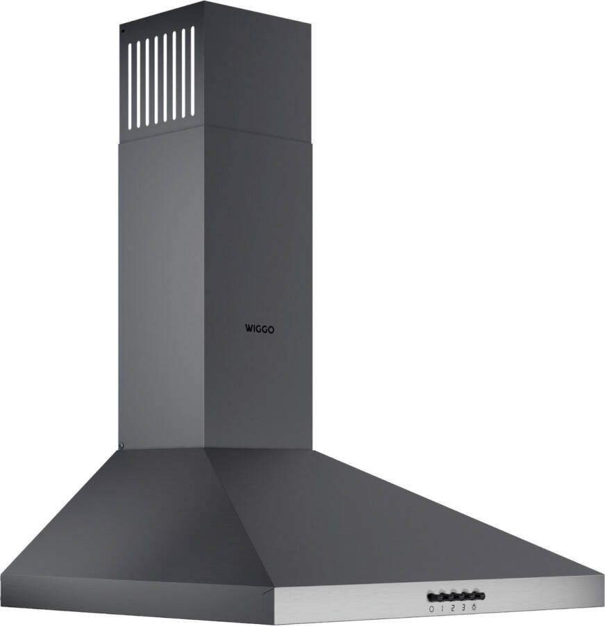 Wiggo WE‑D530P(G) – Wandschouw Afzuigkap 50 cm – Grijs – 300 m³ h – Knoppenbediening – LED Verlichting – 5 jaar garantie
