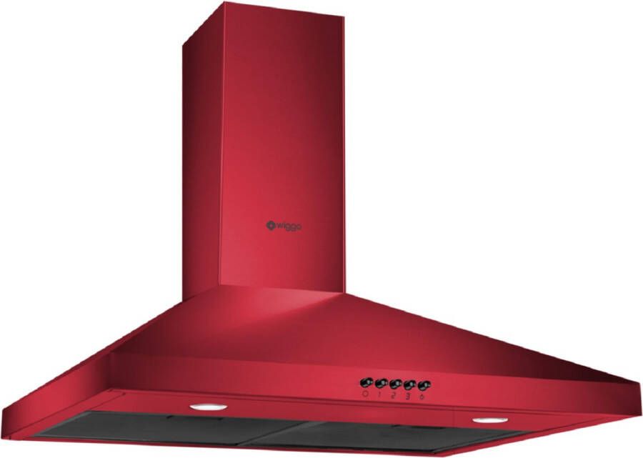 Wiggo WE‑D630P(R) – Wandschouw Afzuigkap 60 cm – Rood – 300 m³ h – Knoppenbediening – LED Verlichting – 5 jaar garantie