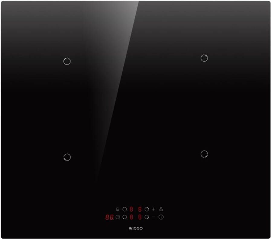 Wiggo WH-B624IRT(B) – Inbouw Inductiekookplaat – 60 cm – 4 kookzones – 7200W – 9 standen – Boostfunctie – Touch Control – Timer – Kinderslot – 5 jaar garantie – 2 of 3 fase zonder stekker – Zwart Kristalglas