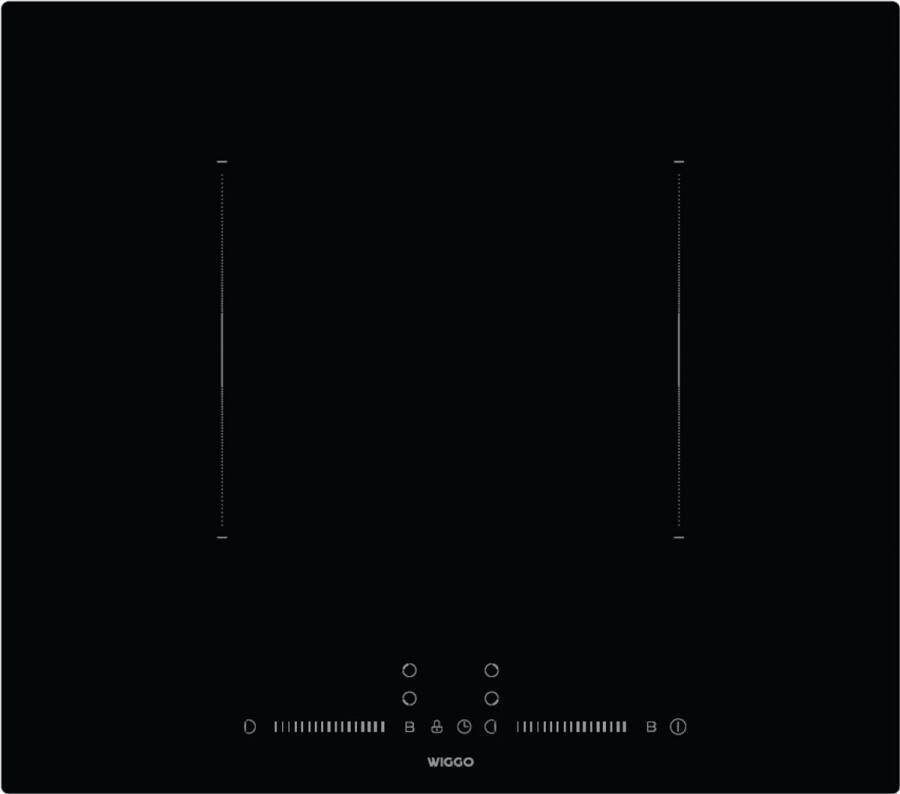 Wiggo WH-B626IRS(B) – Inbouw Inductiekookplaat – 60 cm – 4+2 kookzones met bridgefunctie – 7400W – 9 standen slide control – Boostfunctie – Touch Control – Timer – Kinderslot – 5 jaar garantie – 2 of 3 fase zonder stekker – Zwart Kristalglas