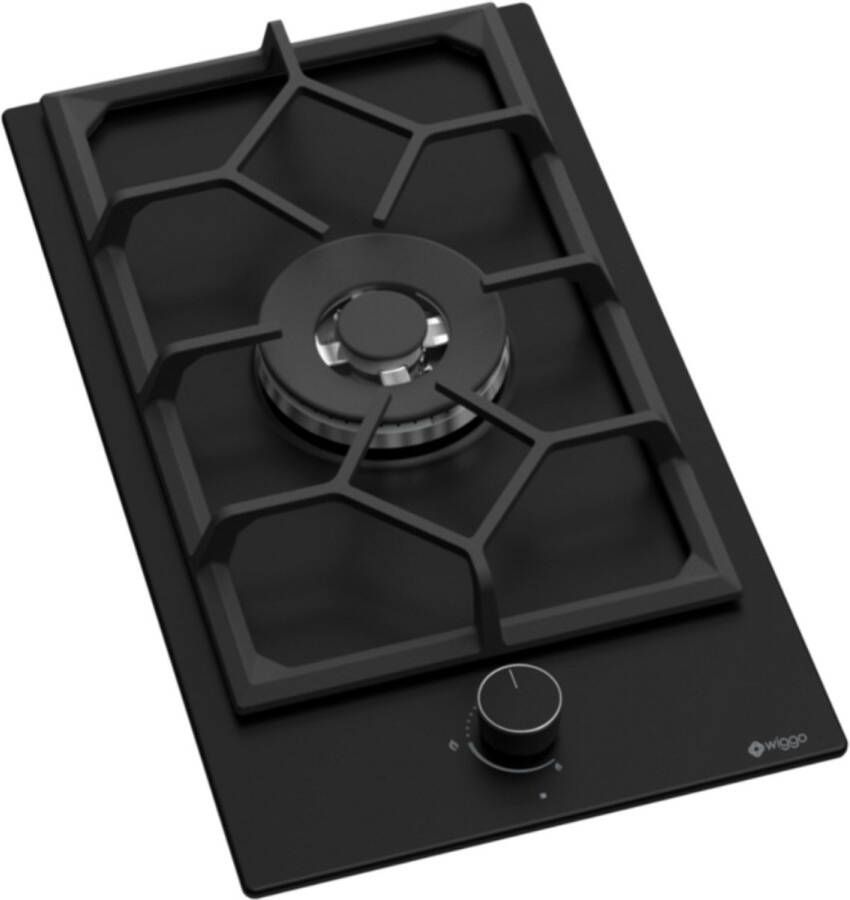 Wiggo WH-G331RD(B) Inbouw Gaskookplaat Wok brander 30 cm 1 Kookzone Gietijzeren pannendragers 5 jaar garantie Zwart Geëmailleerd