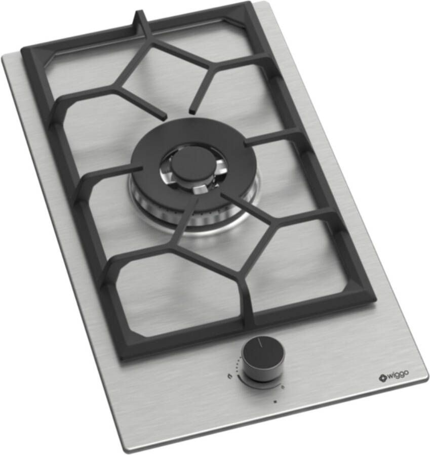 Wiggo WH-G331RD(X) Inbouw Gaskookplaat Wok brander 30 cm 1 Kookzone Gietijzeren pannendragers 5 jaar garantie Roestvrijstaal
