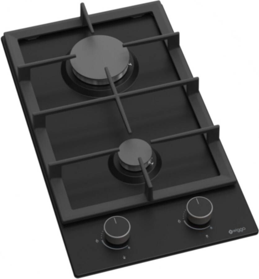 Wiggo WH-G332RD(B) Inbouw Gaskookplaat 30 cm 2 Kookzones Gietijzeren pannendragers 5 jaar garantie Zwart Geëmailleerd