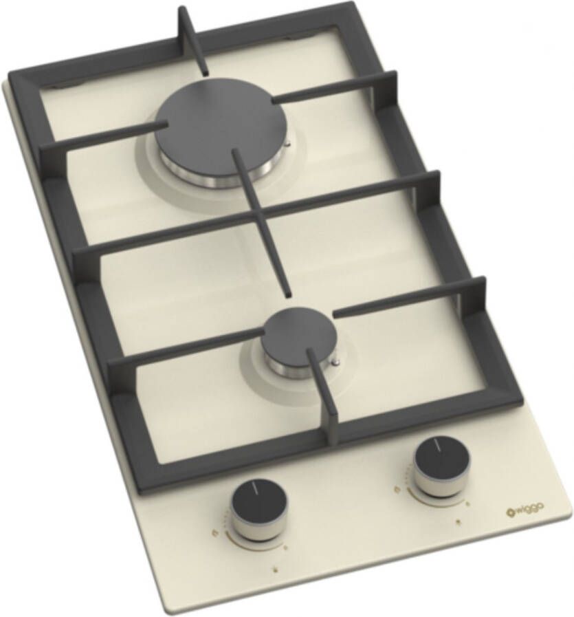 Wiggo WH-G332RD(C) Inbouw Gaskookplaat 30 cm 2 Kookzones Gietijzeren pannendragers 5 jaar garantie Crème Geëmailleerd