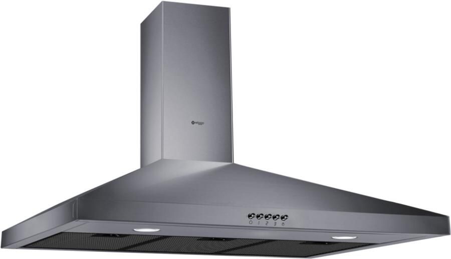 Wiggo WE‑C930P(G) – Wandschouw Afzuigkap 90 cm – Grijs – 600 m³ h – Knoppenbediening – LED Verlichting – 5 jaar garantie