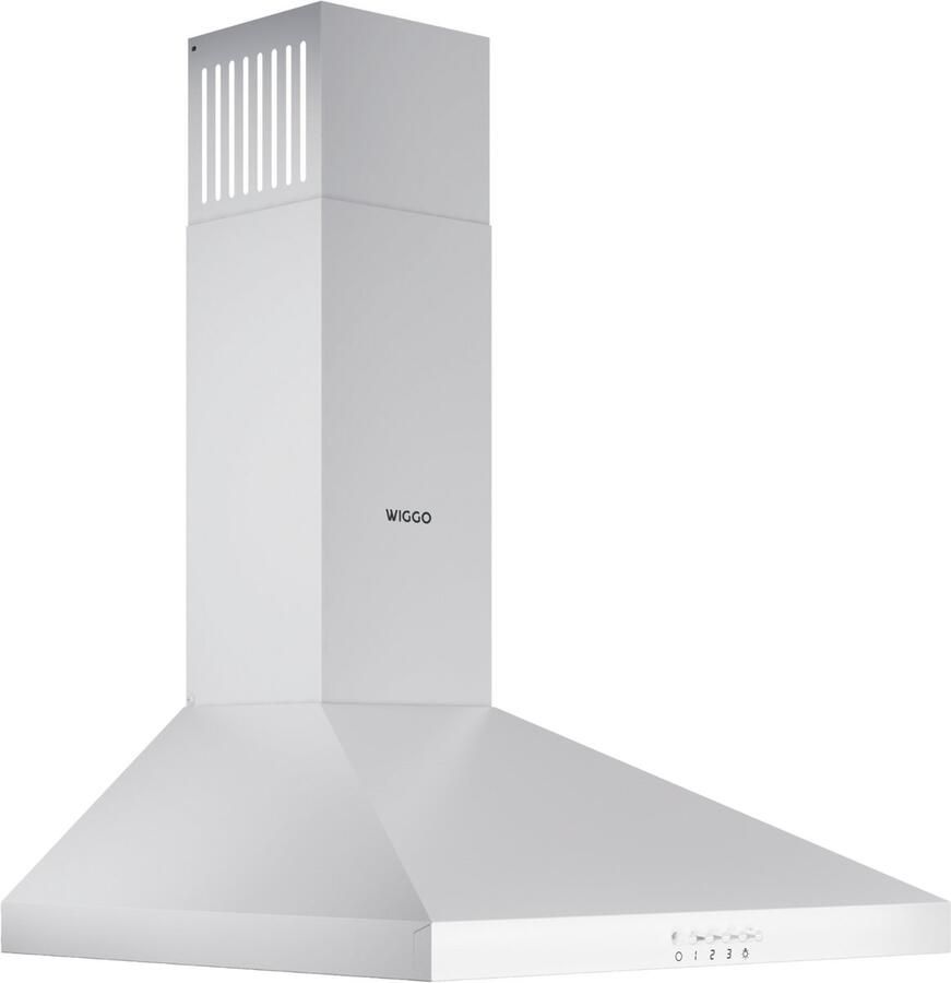 Wiggo WE‑D530P(W) – Wandschouw Afzuigkap 50 cm – Wit – 300 m³ h – Knoppenbediening – LED Verlichting – 5 jaar garantie