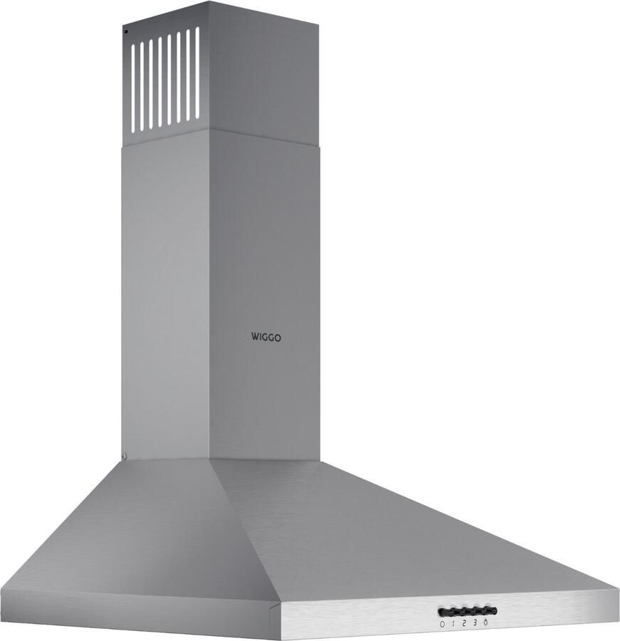 Wiggo WE‑D530P(X) – Wandschouw Afzuigkap 50 cm – Roestvrijstaal – 300 m³ h – Knoppenbediening – LED Verlichting – 5 jaar garantie