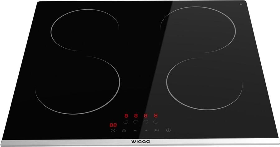 Wiggo WH-E614G(B) Inbouw Inductiekookplaat 60 cm 4 kookzones Slider bediening 2 Fasen Geen stekker 5 jaar garantie Zwart