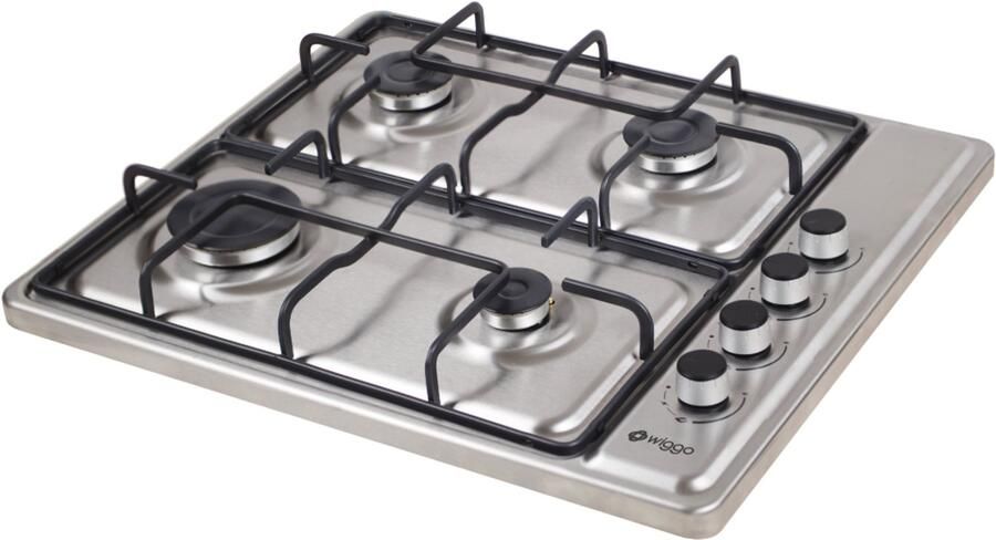 Wiggo WH-G604F(X) – Vrijstaande gaskookplaat – 60 cm – 4 kookzones – Geschikt voor aardgas en butaangas – Thermokoppel beveiliging – Roestvrijstaal