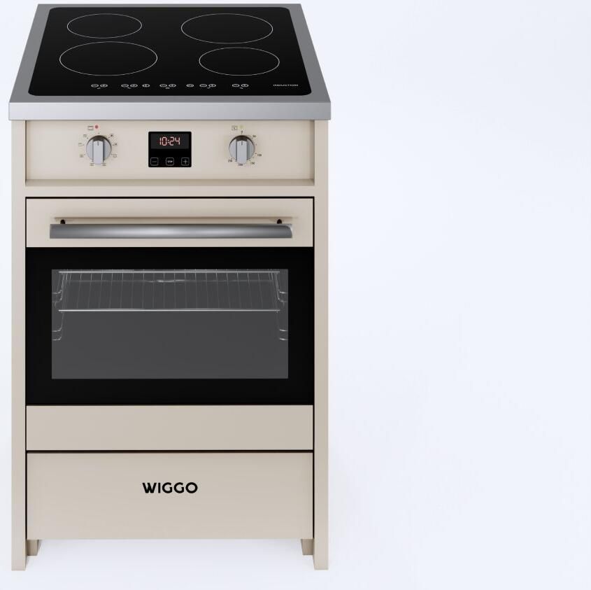 Wiggo WIO-E621A(CX) – Inductie Fornuis – 60 cm – 2 fasen (7.6 kW) – Oven 55L – 50-250°C – Metaal – Cream Inox