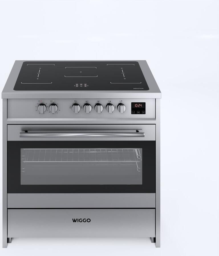 Wiggo WIO-E921A(XX) – Inductie Fornuis – 90 cm – 2 fasen (7.6 kW) – Oven 121L – 50-250°C – Metaal – Inox