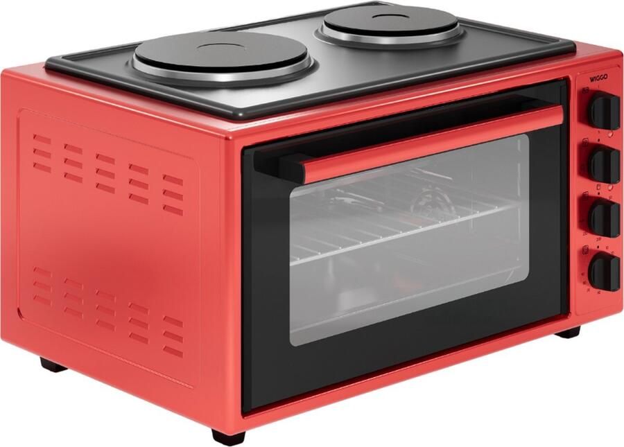 Wiggo WMO-E4562H(R) Vrijstaande Mini Oven met kookplaat Electrisch 60 CM 45 liter 3534 W 5 Jaar Garantie Rood