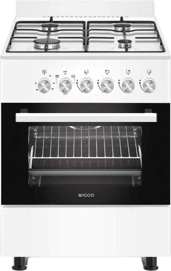 Wiggo WO-E603A(WW) Vrijstaand Gasfornuis Serie 3 60 cm 66 Liter 4 pitten Energieklasse A 5 jaar garantie Wit