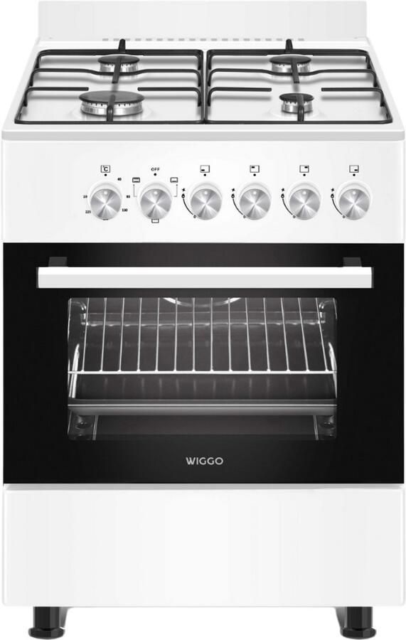 Wiggo WO-E603A(WW) Vrijstaand Gasfornuis Serie 3 60 cm 66 Liter 4 pitten Energieklasse A 5 jaar garantie Wit