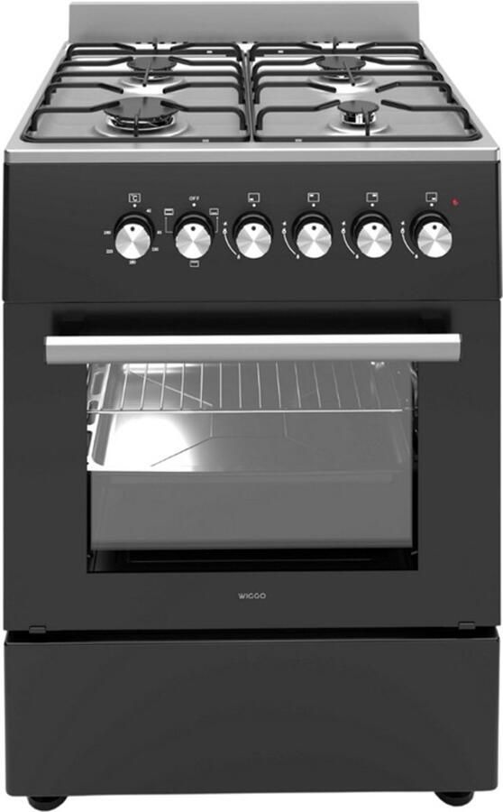 Wiggo WO-E606A(BX) – Vrijstaand Gasfornuis met Elektrische Oven (60 cm) – Zwart Inox