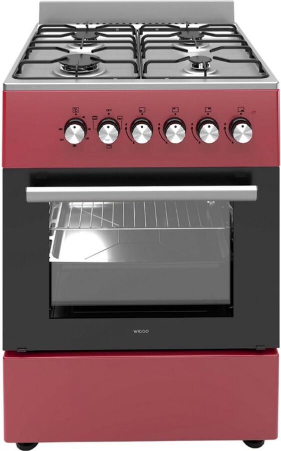Wiggo WO-E606A(RX) – Vrijstaand Gasfornuis met Elektrische Oven (60 cm) – Rood