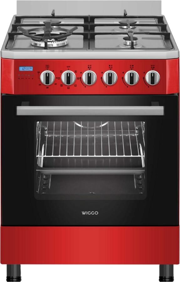 Wiggo WO-E639R(RX) Vrijstaand Gasfornuis Wok 60 cm 66 Liter 4 pitten Energieklasse B 5 jaar garantie Rood Rvs - Foto 2