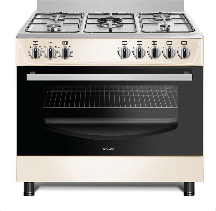 Wiggo WO-E906B(CX) Vrijstaand Gasfornuis 90 cm 110 Liter 5 pitten Energieklasse A 5 jaar garantie Creme