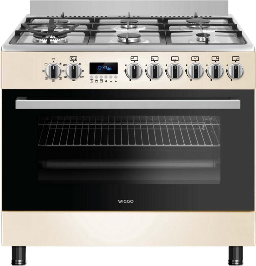 Wiggo WO-E969R(CX) Serie 9 90 cm Gasfornuis 6 kookzones Creme Rvs