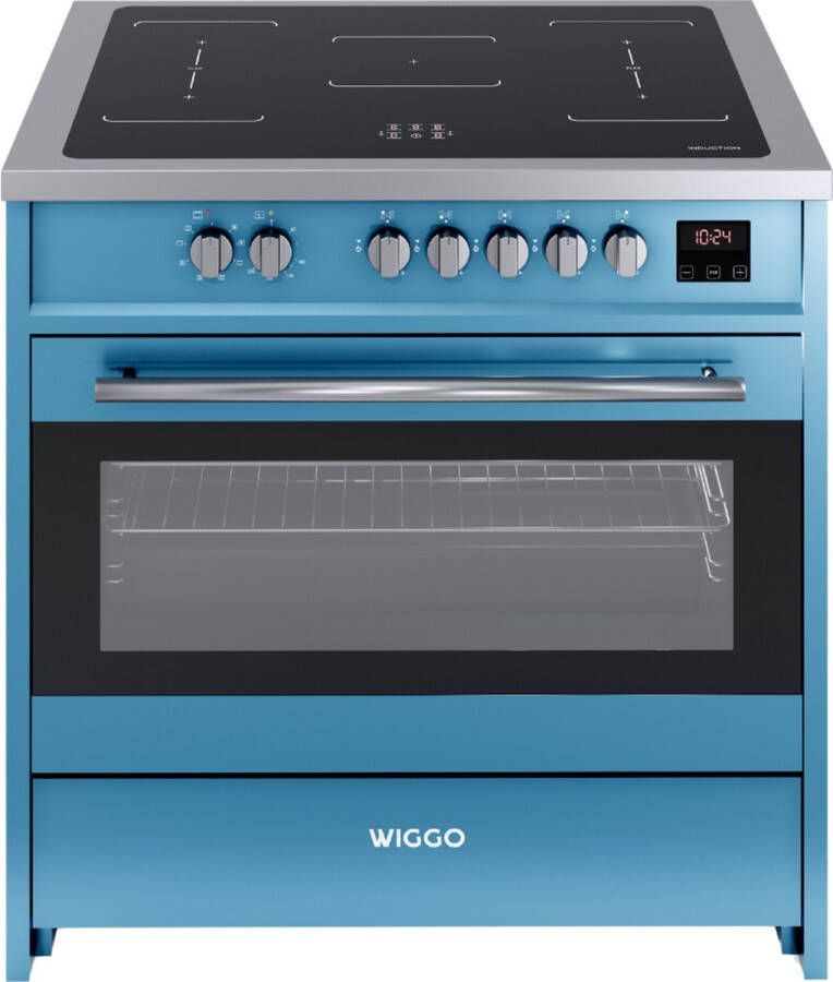 Wiggo WIO-E921A(AX) Vrijstaande Inductie Elektrische Oven 90cm 8 Function 121 Liter 3000 W Aqua Blue