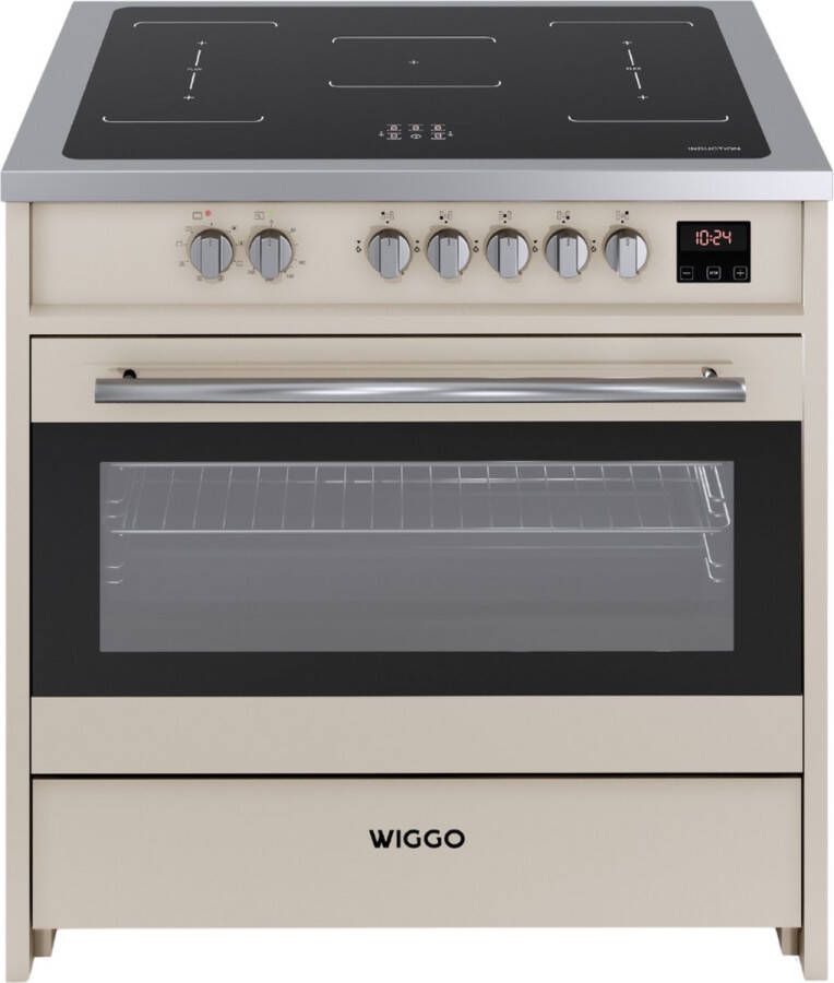 Wiggo WIO-E921A(CX) – Inductie Fornuis – 90 cm – 2 fasen (7.6 kW) – Oven 121L – 50-250°C – Metaal – Crème