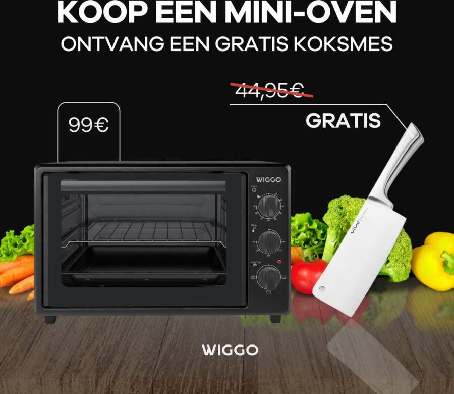 Wiggo WMO-E353(B) Vrijstaande Mini Oven 35 liter 1800 Watt Timer Zwart Tijdelijk een gratis koksmes van Villeroy & Boch ter waarde van 44 95€ bijgeleverd! - Foto 2