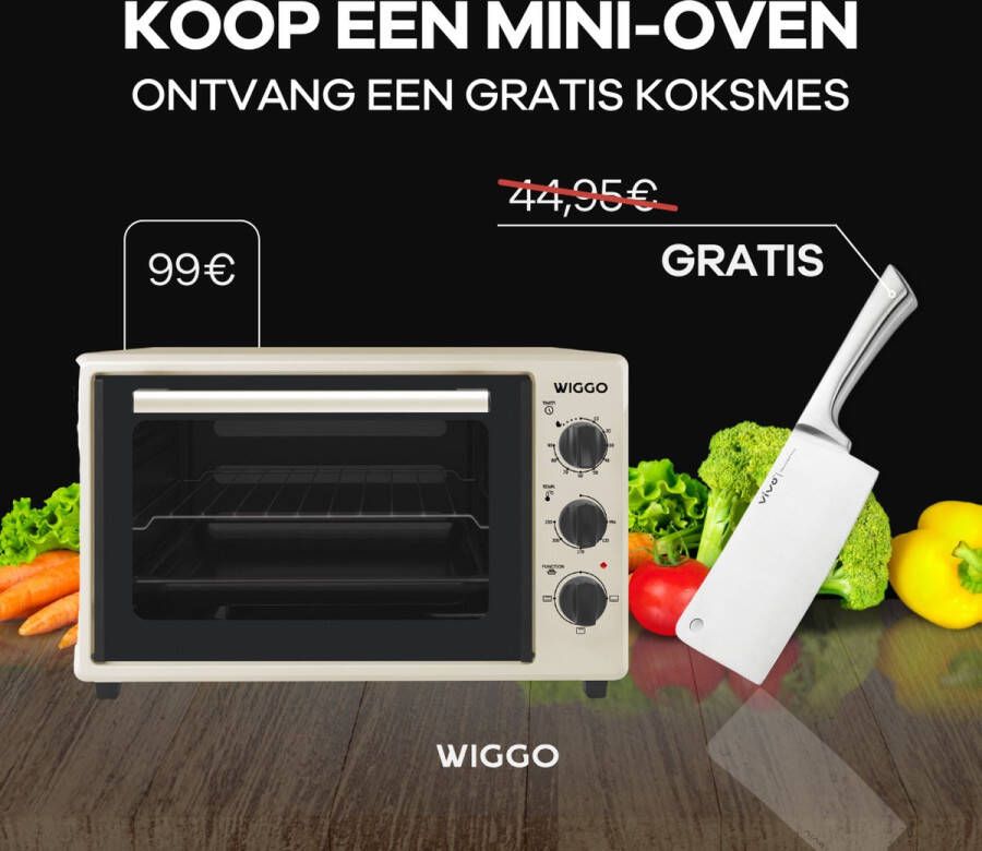 Wiggo WMO-E353(C) Vrijstaande Mini Oven 35 liter 1800 Watt Timer Creme Tijdelijk een gratis koksmes van Villeroy & Boch ter waarde van 44 95€ bijgeleverd! - Foto 4