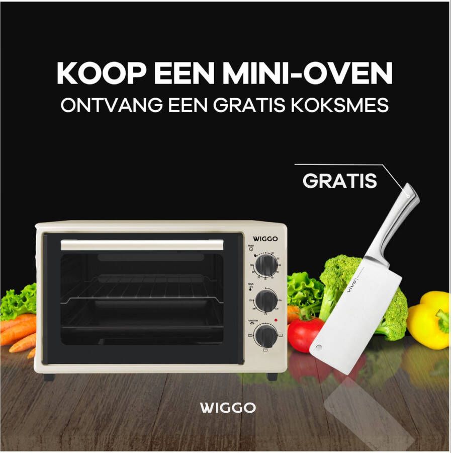 Wiggo WMO-E353(C) Vrijstaande Mini Oven 35 liter 1800 Watt Timer Creme Tijdelijk een gratis koksmes van Villeroy & Boch ter waarde van 44 95€ bijgeleverd! - Foto 2