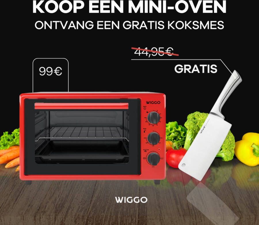 Wiggo WMO-E353(R) Vrijstaande Mini Oven 35 liter 1800 Watt Timer Rood Tijdelijk een gratis koksmes van Villeroy & Boch ter waarde van 44 95€ bijgeleverd! - Foto 2