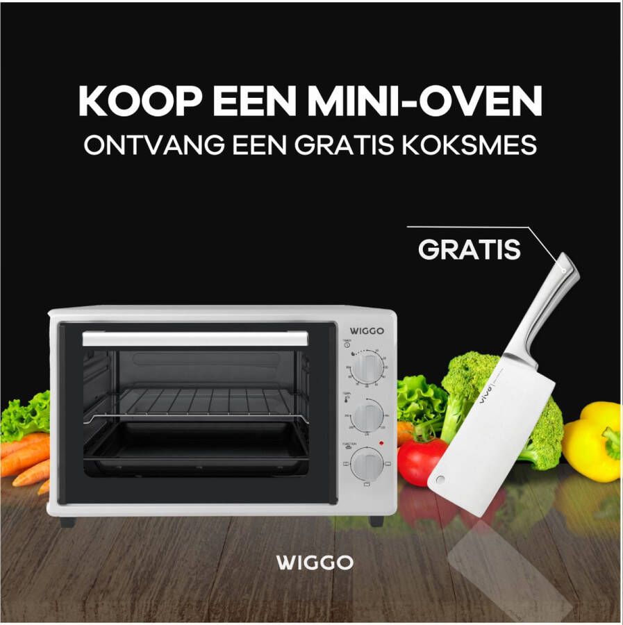 Wiggo WMO-E353(W) Vrijstaande Mini Oven 35 liter 1800 Watt Timer Wit Tijdelijk een gratis koksmes van Villeroy & Boch ter waarde van 44 95€ bijgeleverd! - Foto 2