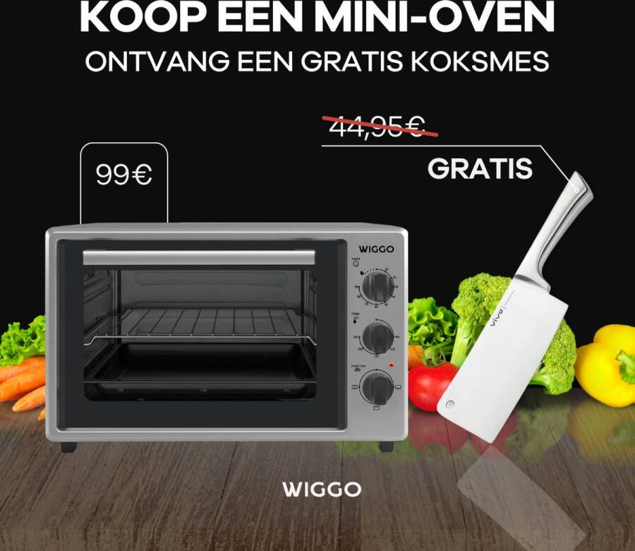 Wiggo WMO-E353(X) Vrijstaande Mini Oven 35 liter 1800 Watt Timer Grijs Tijdelijk een gratis koksmes van Villeroy & Boch ter waarde van 44 95€ bijgeleverd! - Foto 2