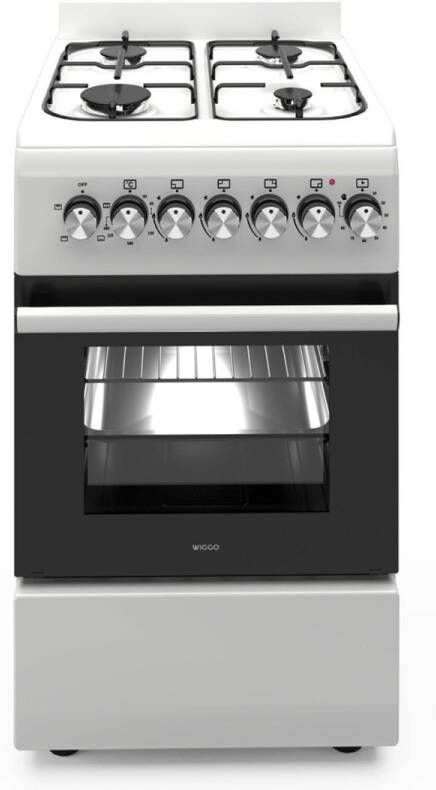 Wiggo WO‑E505R(WW) – Vrijstaand gasfornuis – 50 cm – 4 kookzones – 52L elektrische oven – Wit – Energieklasse A – Elektrische vonkontsteking – 5 jaar garantie - Foto 2