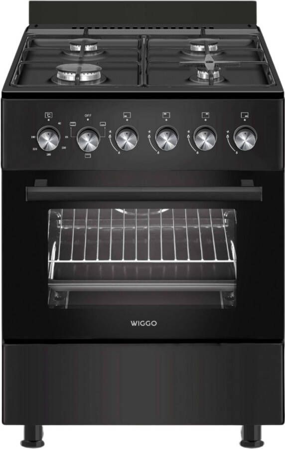 Wiggo WO‑E603R(BB) – Vrijstaand gasfornuis – 60 cm – 4 kookzones – 56L elektrische oven – Zwart – Elektrische vonkontsteking & vlambeveiliging – Energieklasse A – 5 jaar garantie - Foto 2