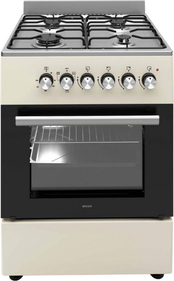 Wiggo WO-E603R(CX) Vrijstaand Gasfornuis Serie 3 60 cm 66 Liter 4 pitten Energieklasse A 5 jaar garantie Creme Rvs - Foto 1