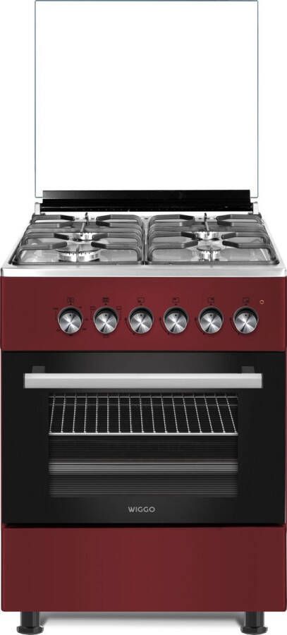 Wiggo WO‑E603R(RX) – Vrijstaand gasfornuis – 60 cm – 4 kookzones – 56L elektrische oven – Rood Roestvrijstaal – Elektrische vonkontsteking & vlambeveiliging – Energieklasse A – 5 jaar garantie - Foto 2