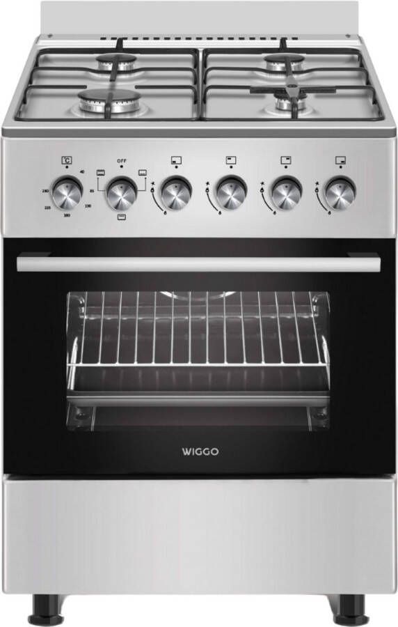 Wiggo WO-E603R(XX) Vrijstaand Gasfornuis Serie 3 60 cm 66 Liter 4 pitten Energieklasse A 5 jaar garantie Roestvrijstaal - Foto 1