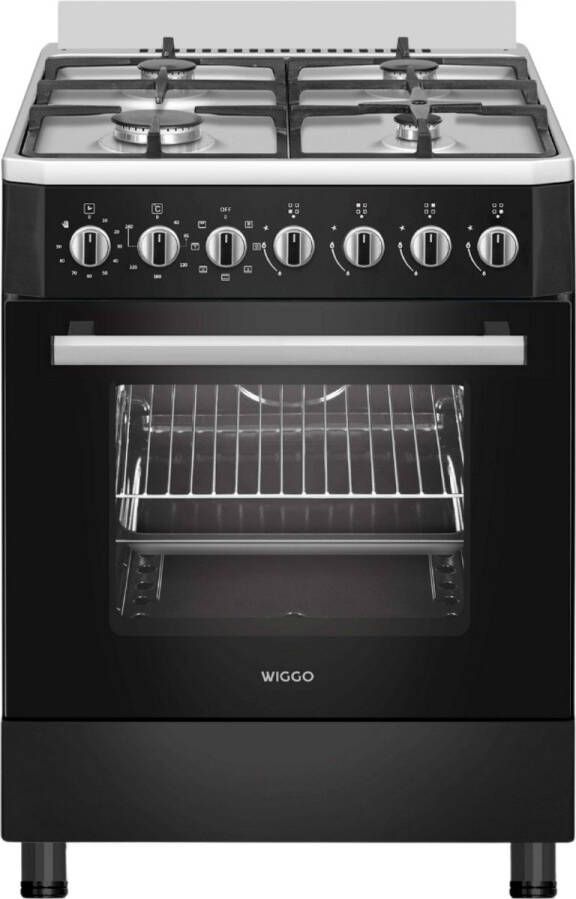 Wiggo WO-E605R(CX) – Vrijstaand Gasfornuis – 60 cm – 4 Gaspitten – Oven 66L – Energieklasse B – 5 Jaar Garantie – Crème Roestvrijstaal