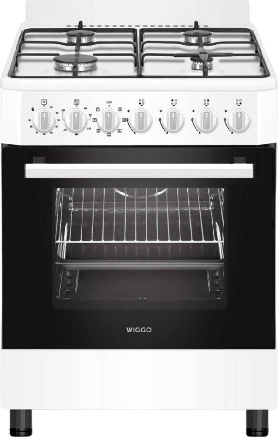 Wiggo WO-E605R(BX) – Vrijstaand Gasfornuis – 60 cm – 4 Gaspitten – Oven 66L – Energieklasse B – 5 Jaar Garantie – Zwart Roestvrijstaal