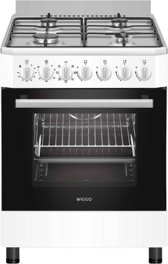 Wiggo WO-E605R(XX) – Vrijstaand Gasfornuis – 60 cm – 4 Gaspitten – Oven 66L – Energieklasse B – 5 Jaar Garantie – Roestvrijstaal