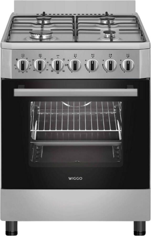 Wiggo WO-E605R(BB – Vrijstaand Gasfornuis – 60 cm – 4 Gaspitten – Oven 66L – Energieklasse B – 5 Jaar Garantie – Zwart