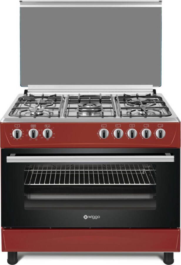 Wiggo WO-E903R(RX) Gasfornuis 5 Kookzones 5 Ovenstanden Wokbrander Timer 5 Jaar Garantie Rood Rvs - Foto 2
