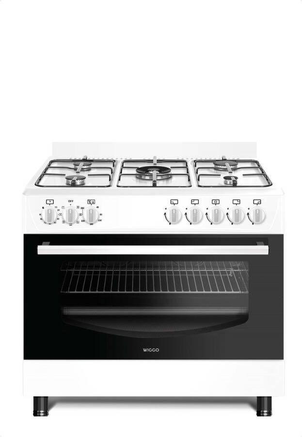 Wiggo WO-E903R(WW) Gasfornuis 5 Kookzones 5 Ovenstanden Wokbrander Timer 5 Jaar Garantie Wit
